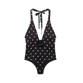 Embossed Flower Polka Dot Bodysuit Factory - OEM Custom Retro Halter Collar Slim