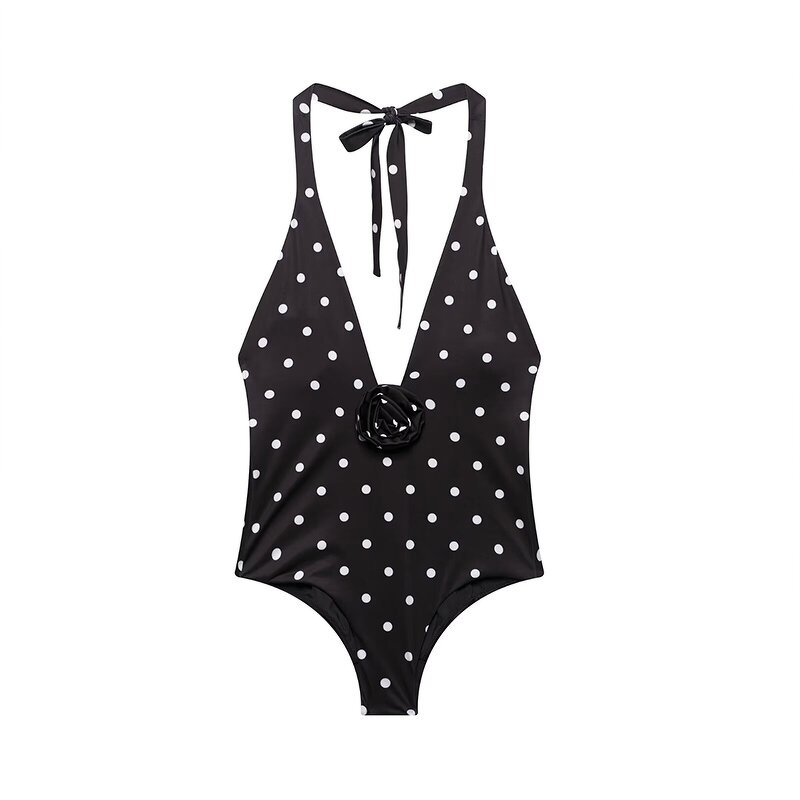 Embossed Flower Polka Dot Bodysuit Factory - OEM Custom Retro Halter Collar Slim