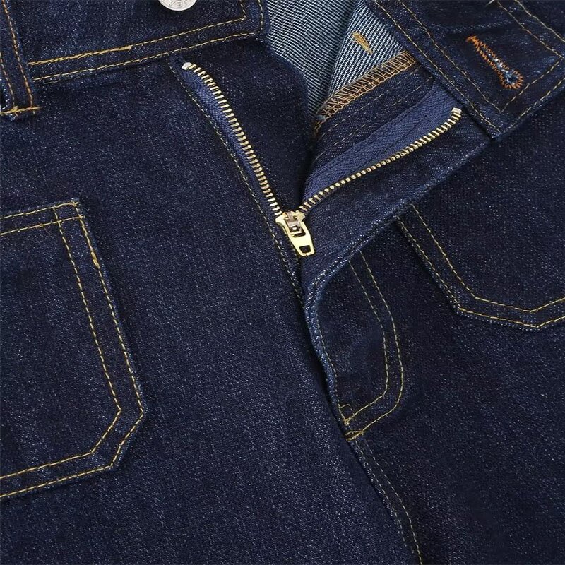 Classic High-Waisted Navy Jeans Factory - OEM Custom Autumn Casual Straight Decorated