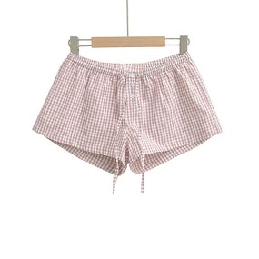 Plaid Button Trim Shorts Factory - OEM Custom Summer Fashion Retro Drawstring Casual