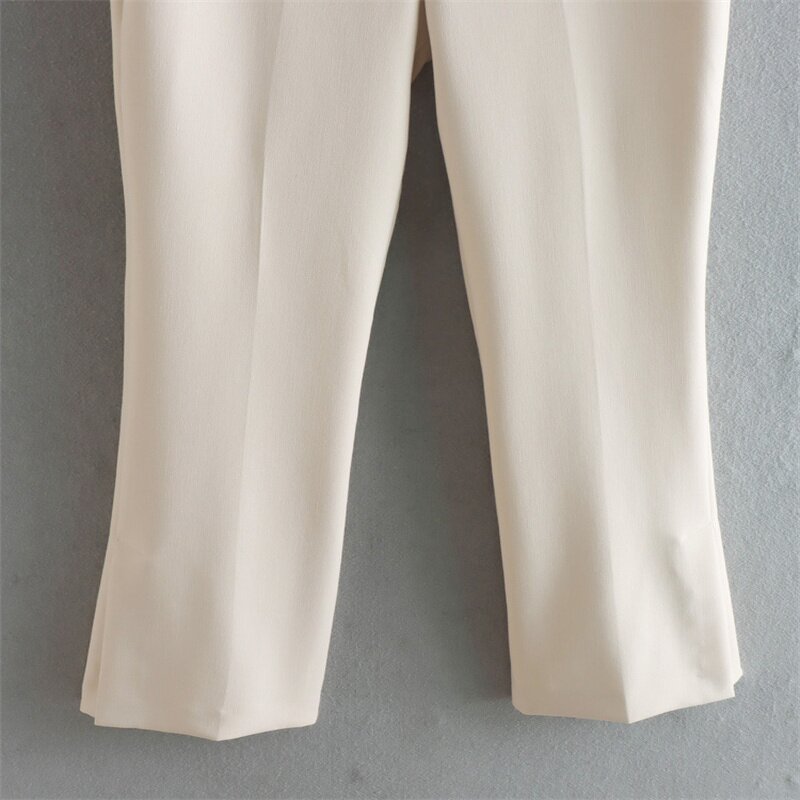 Side Slit Straight-leg Trousers Factory - OEM Custom Vintage Zip Fly High Waist