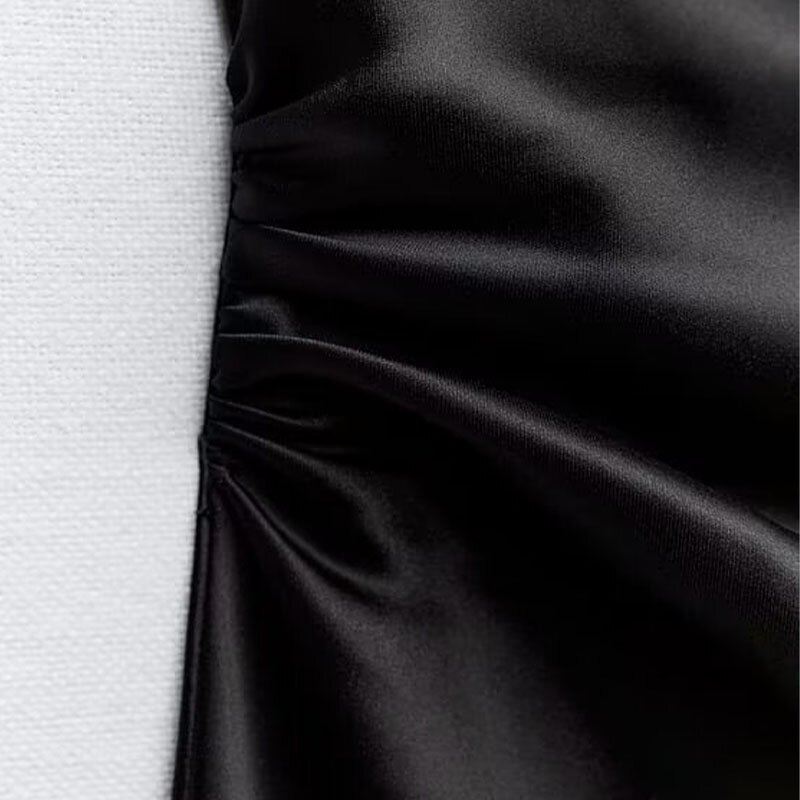 Silk Satin Texture Dress Factory - OEM Custom Retro Black Sleeveless Midi