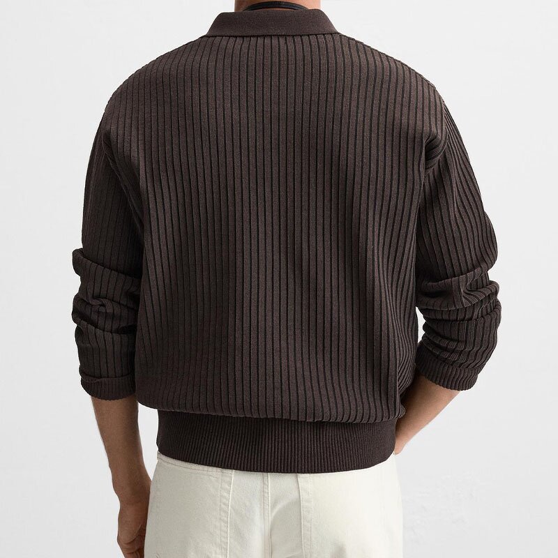 Lapel Knitted Slim Polo Sweater Factory - OEM Custom Men's Autumn Winter Striped