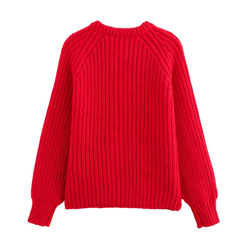 Red Knit Sweater Cardigan Factory - OEM Custom Vintage Long Sleeve Single-Breasted