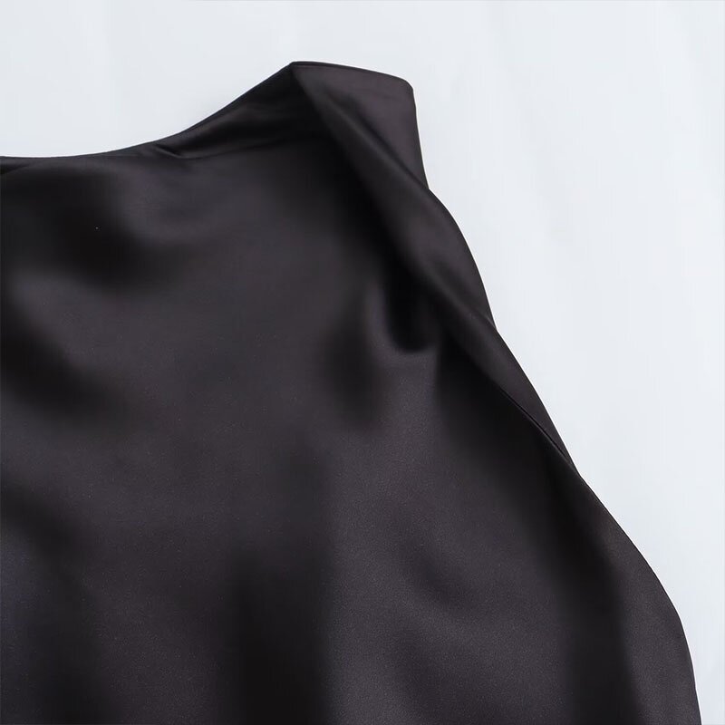 Silk Satin Texture Dress Factory - OEM Custom Retro Black Sleeveless Midi