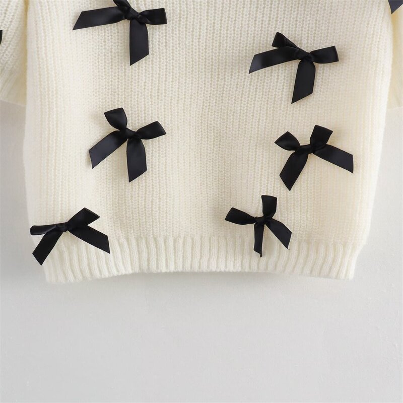 Short Sleeve Bow Knit Pullover Factory - OEM Custom Summer Casual Round Neck Sweater