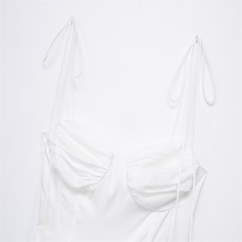 Retro Backless Woven Poplin Dress Factory - OEM Custom Ruched Decoration Layered