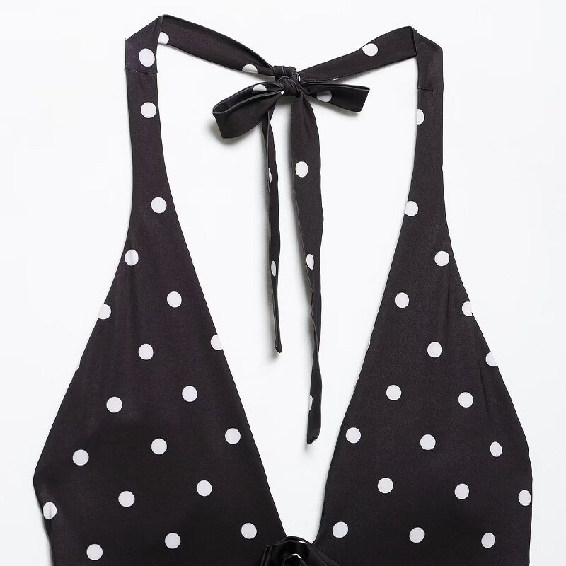 Embossed Flower Polka Dot Bodysuit Factory - OEM Custom Retro Halter Collar Slim