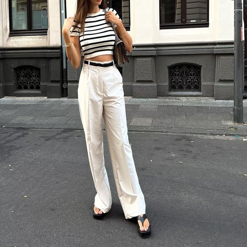 Round Neck Striped Short Knitted Top Factory - OEM Custom Autumn Casual Slim Sexy