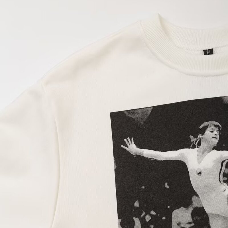 Printed Sports Sweater Factory - OEM Custom Retro Round Neck Ladies Top