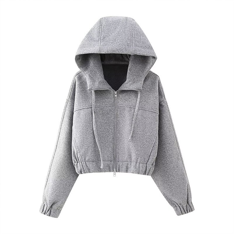 Short Hooded Sweatshirt Factory - OEM Custom Fabric Retro Slim Fit Ladies Top