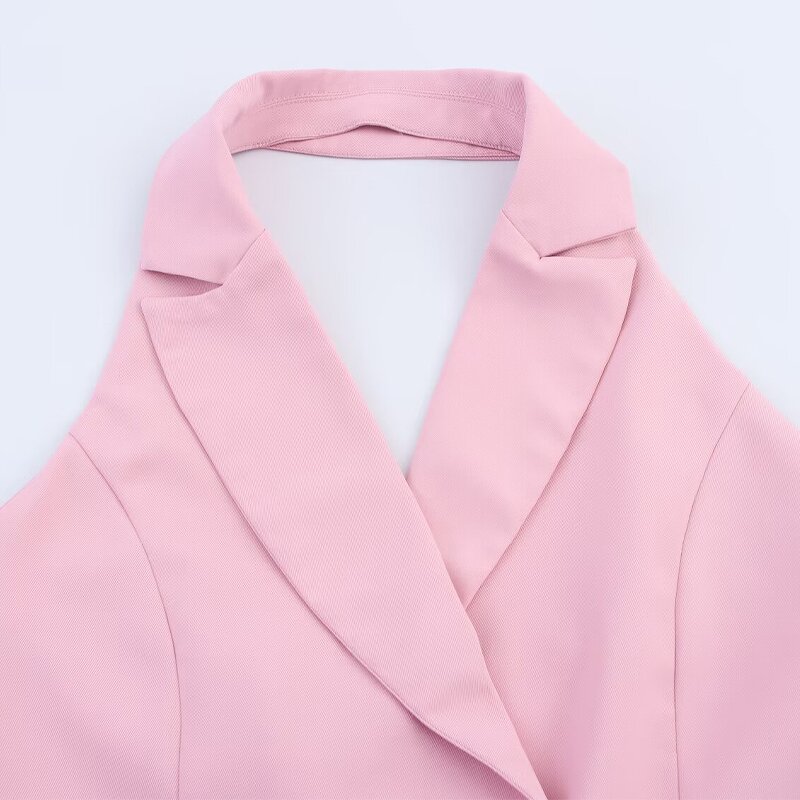 Double-Breasted Halter Collar Vest Top Factory - OEM Custom Summer Fashion Retro Solid