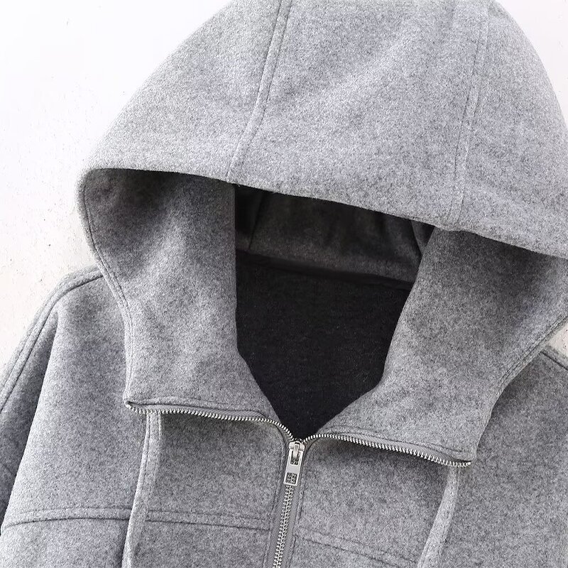 Short Hooded Sweatshirt Factory - OEM Custom Fabric Retro Slim Fit Ladies Top