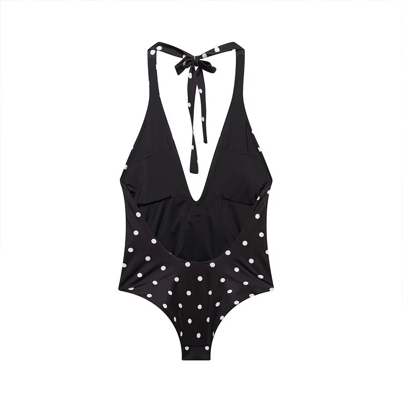 Embossed Flower Polka Dot Bodysuit Factory - OEM Custom Retro Halter Collar Slim