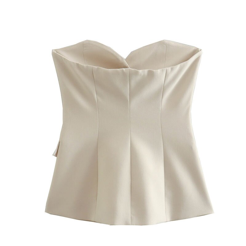 Sleeveless Button Vest Factory - OEM Custom Vintage Patch Pocket White Crop Top