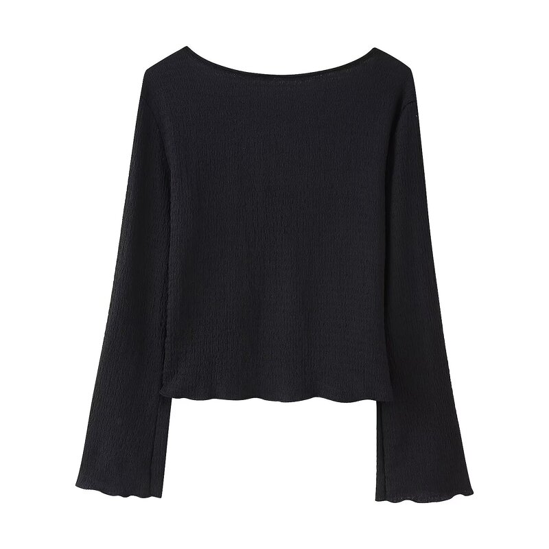 Textured Tops Trousers Suits Factory - OEM Custom Retro V-neck Button-down Tops