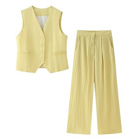 Vest Trousers Suit Factory - OEM Custom Retro V-neck Sleeveless High Waist