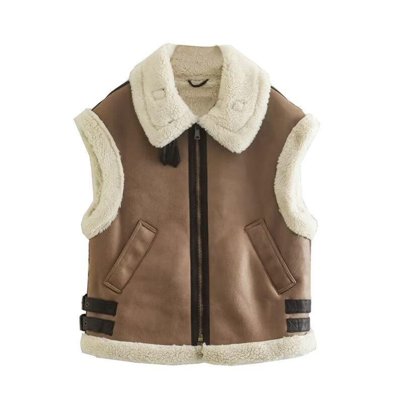 Fleece Splicing Tank Top Factory - OEM Custom Vintage Turn-Down Collar Waistcoat