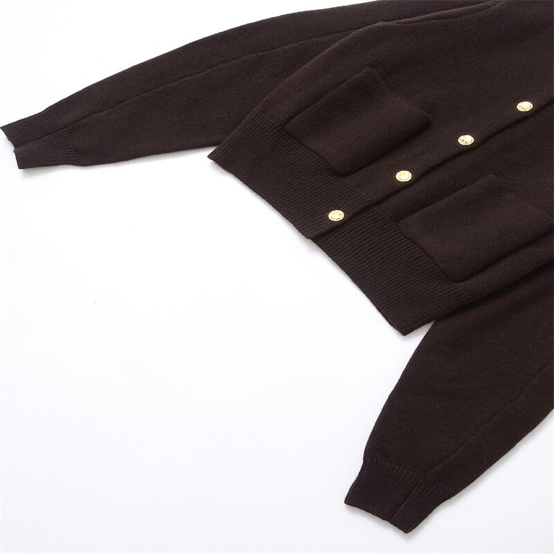 Pocket Decoration Knitted Sweater Factory - OEM Custom Retro Round Neck Single-breasted