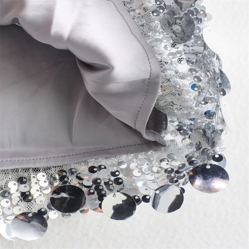 Silver Sequin High-Waisted Mini Skirt Factory - OEM Custom Vintage Side Zipper