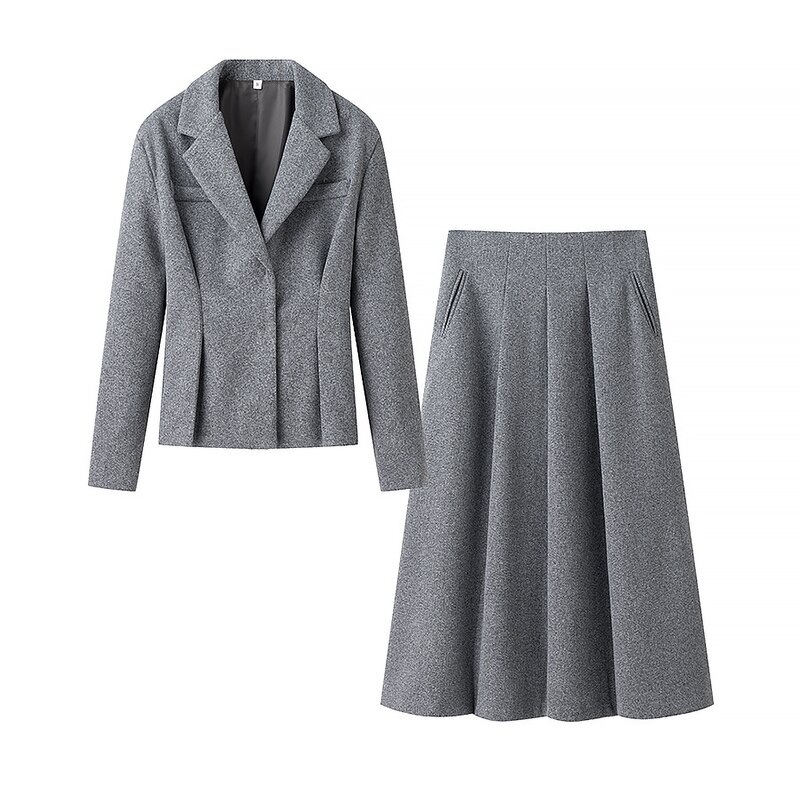 Blended Suit Factory - OEM Custom Spring Autumn Slim Long-sleeved Jacket Skirt