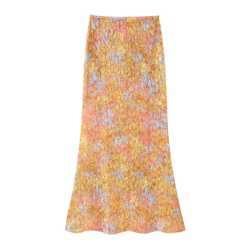 Lace Printed Top Skirt Set Factory - OEM Custom Retro Round Neck Short Sleeve Top