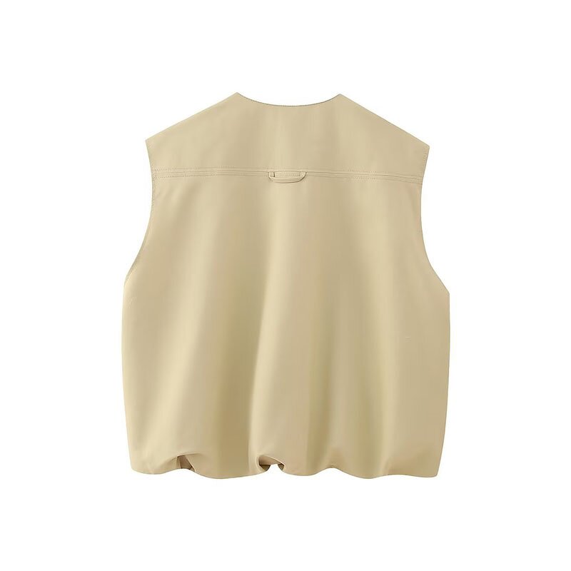 Round Neck Zipper Pleated Vest Factory - OEM Custom European Autumn Classic Retro