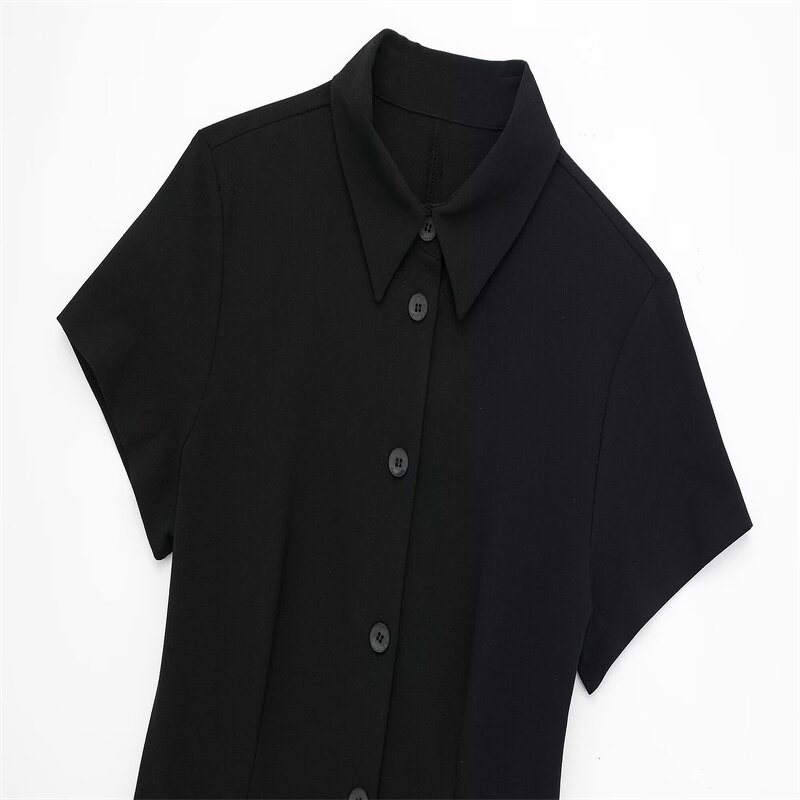 Shirt Style Mini Dress Factory - OEM Custom Retro Black Casual Short Sleeve