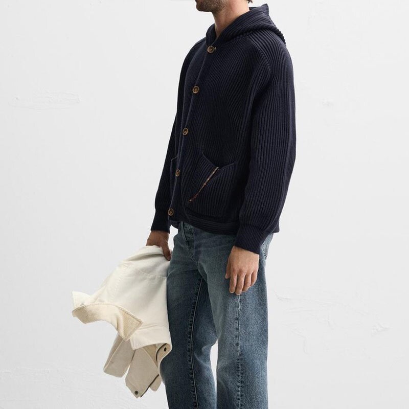 Loose Hooded Knitted Cardigan Factory - OEM Custom Spring Men's Trendy Single-breasted