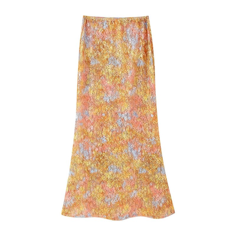 Lace Printed Top Skirt Set Factory - OEM Custom Retro Round Neck Short Sleeve Top