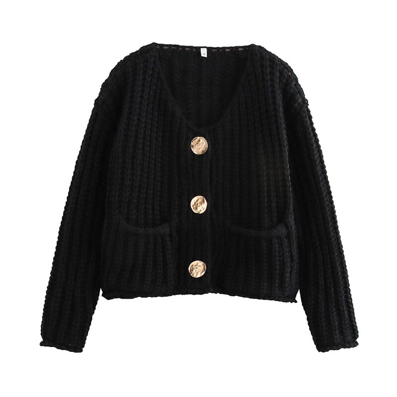 Thick Needle Loose Sweater Jacket Factory - OEM Custom Retro Round Neck Single-Breasted