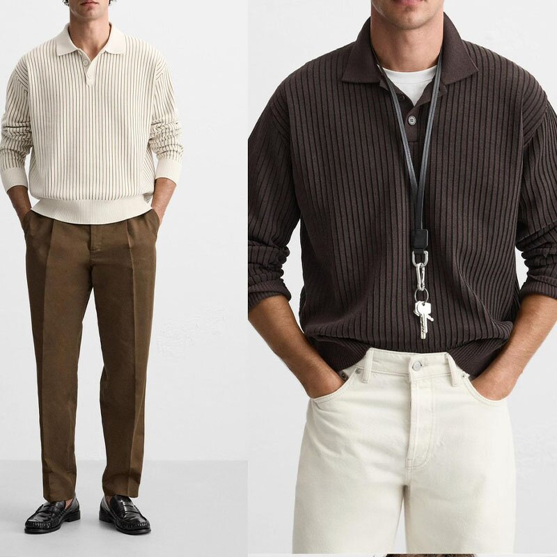 Lapel Knitted Slim Polo Sweater Factory - OEM Custom Men's Autumn Winter Striped