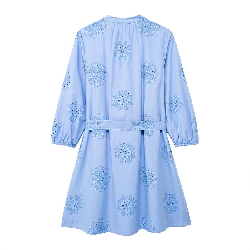 Laminated Embroidery Decorative Dress Factory - OEM Custom Poplin V-neck Mini