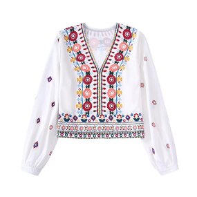 Women's Long Sleeve Shirt Factory - OEM Custom V Neck Contrast Printing Blouse