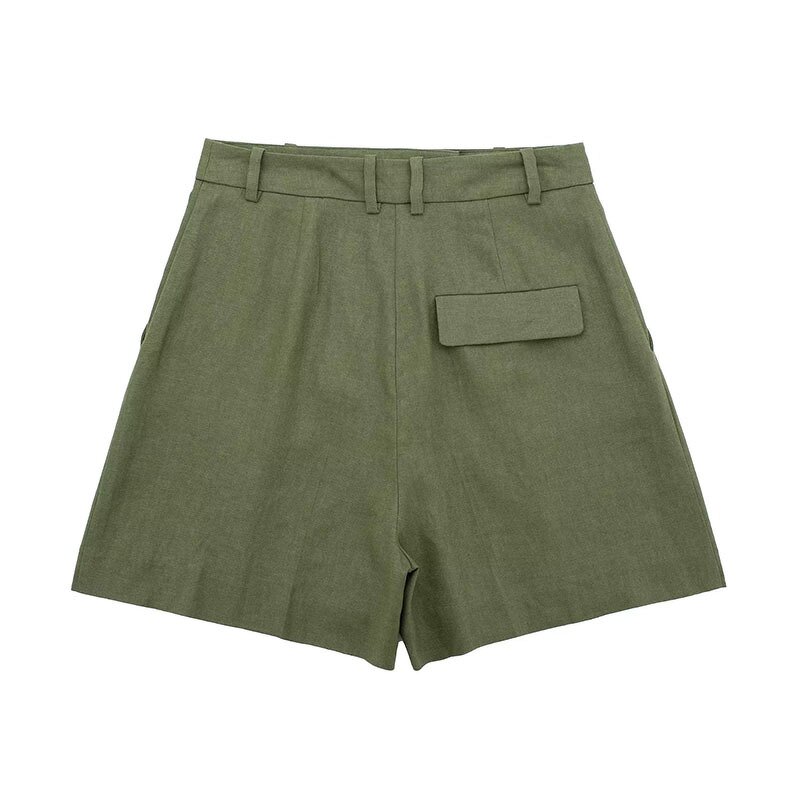 Linen Blend Casual Shorts Factory - OEM Custom Retro Side Pocket Zipper Fly