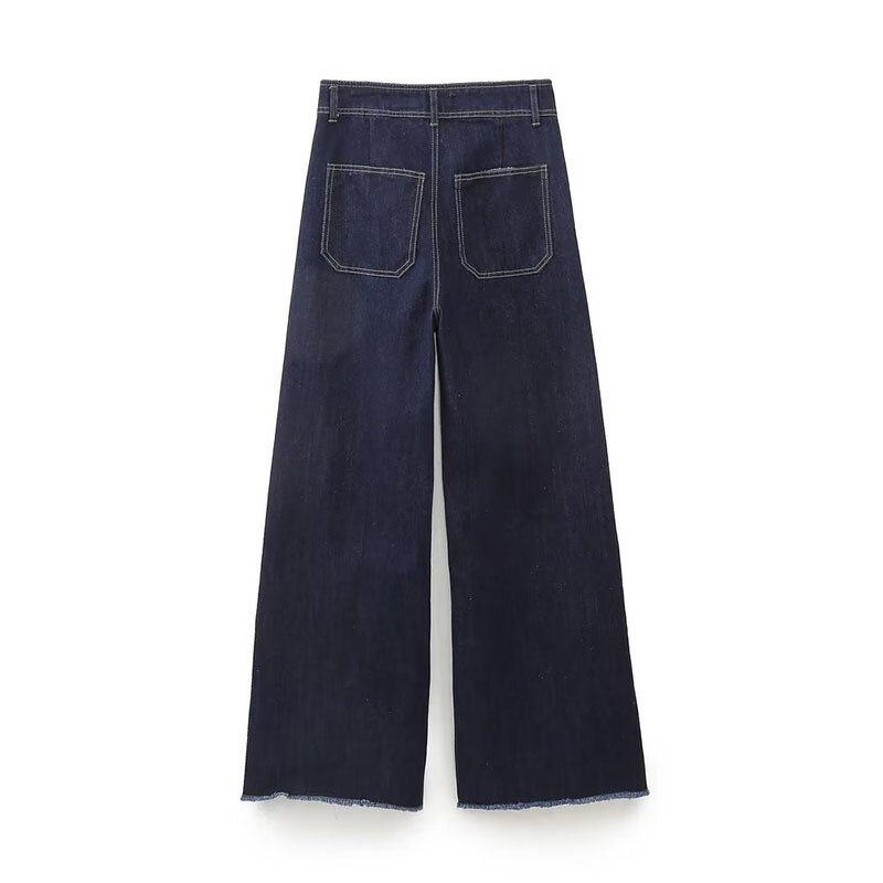 Classic High-Waisted Navy Jeans Factory - OEM Custom Autumn Casual Straight Decorated