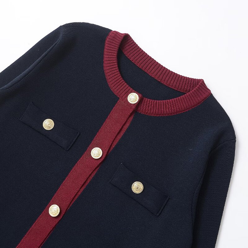 Gold Button Knitted Top Factory - OEM Custom Retro Round Neck Long Sleeve Casual