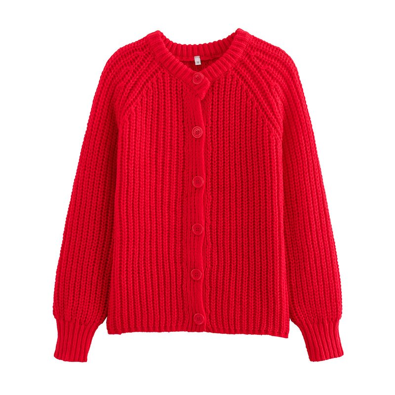Red Knit Sweater Cardigan Factory - OEM Custom Vintage Long Sleeve Single-Breasted