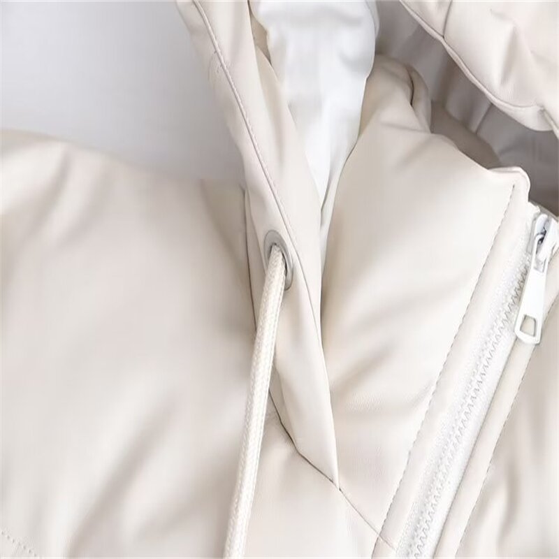 Faux Leather Hooded Cotton Coat Factory - OEM Custom Winter Long Sleeves Side Pocket