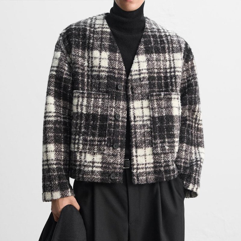 Casual Loose V-neck Plaid Shirt Factory - OEM Custom Spring Men's Classic All-match