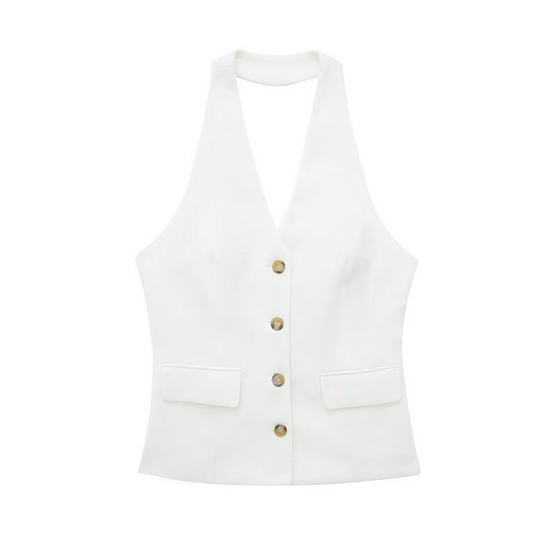 Single Breasted White Vest Factory - OEM Custom Retro Backless Halter Neck Ladies