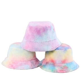 Fluffy Plush Bucket Hat Factory - OEM Women's Fashionable Tie-Dye Outdoor Warm Fur