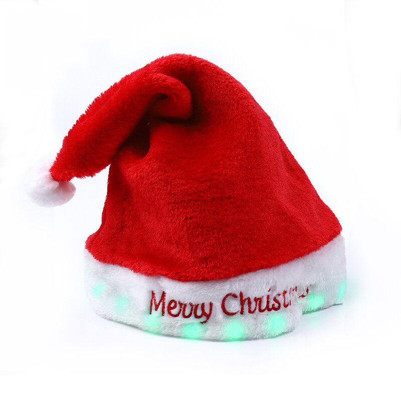 LED Lights Christmas Hat Factory - OEM Customized New Year Winter Party Cotton Plush Puff Printing