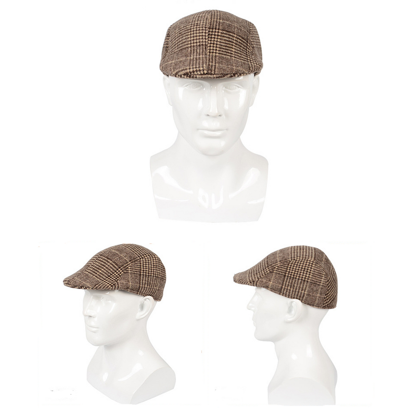 Winter Beret Factory - OEM Custom Men's Warm Woolen Plaid Checked Hat
