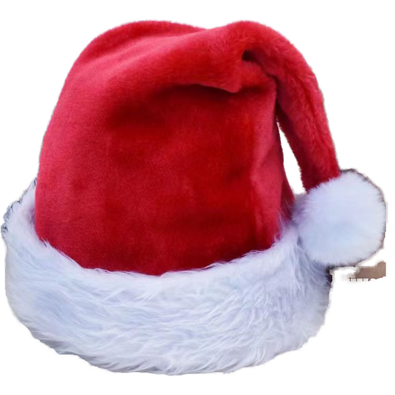Christmas Costume Hat Factory - OEM Custom Logo Red White Velvet Plush Trim Santa's Headwear