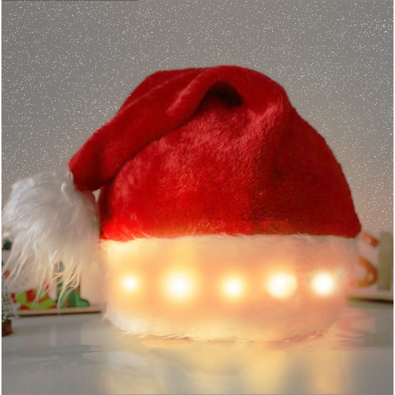 Santa Hat with LED Lights Factory - OEM Creative 3D Embroidered Green and Red Plush Holiday Party