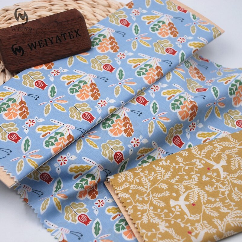 Printed Fabric Manufacturer - Christmas Yellow Baby Bird Floral Cotton Fabric
