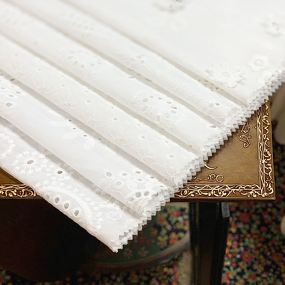 Voile Fabric Manufacturer - PFD White Eyelet Lace Embroidery Cotton Fabric
