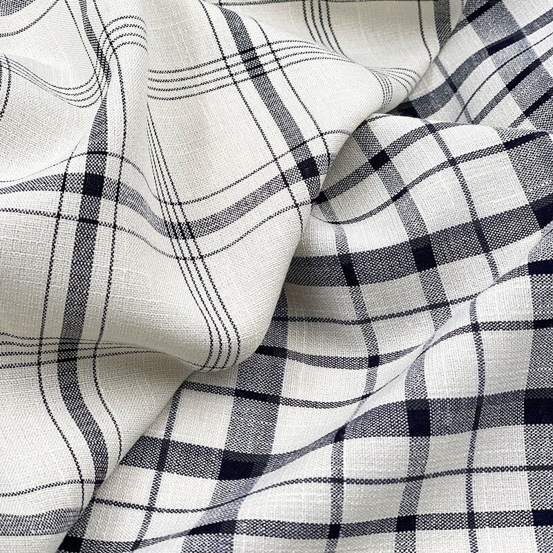 Linen Fabric Manufacturer - Black White Yarn Dyed Linen Look Slub Fabric