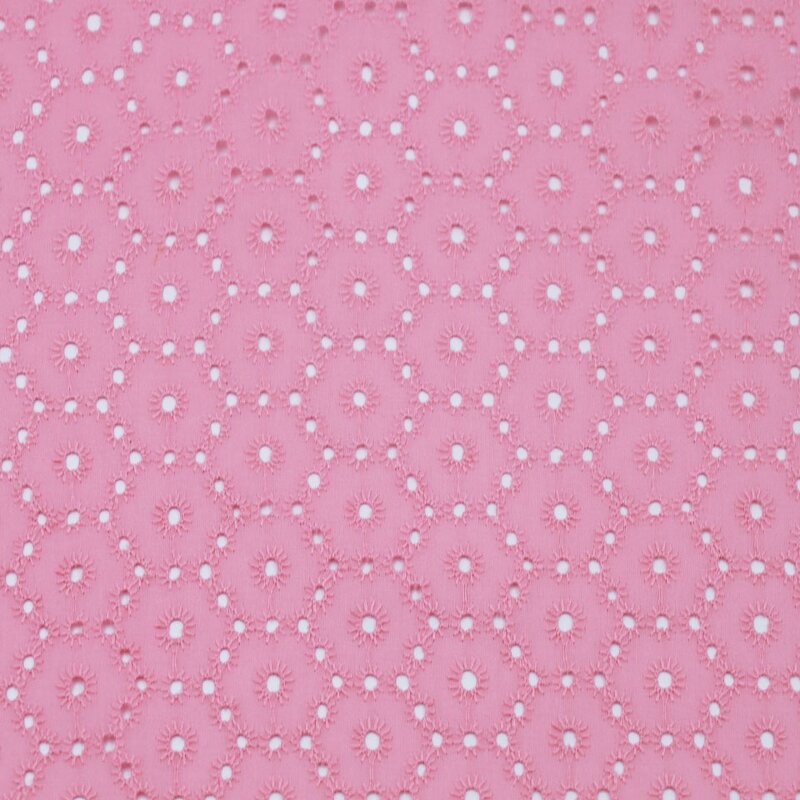 Lace Fabric Manufacturer - Custom Pink Eyelet Woven Embroidered Cotton Fabric